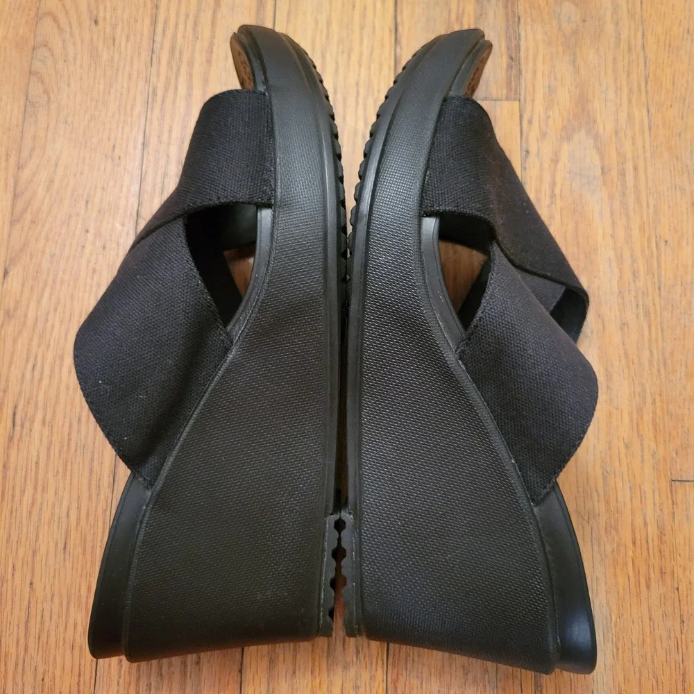Crocs 8 High Wedge Slide Black Criss Cross Dual Comfort Leigh II XStrap Open Toe